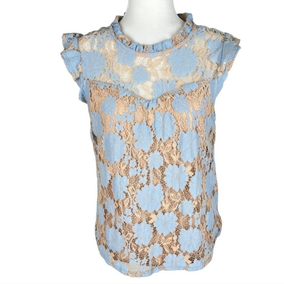 MONTEAU lace lined flutter sleeve top size XL - Picture 1 of 4